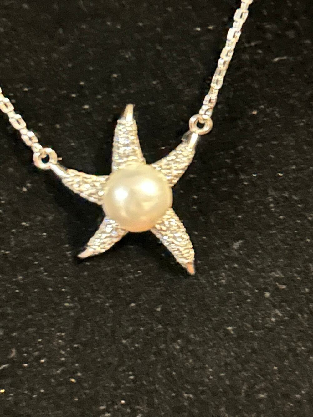 Sterling Silver 925 Starfish Pearl Pendant Necklace 18" Chain NWB